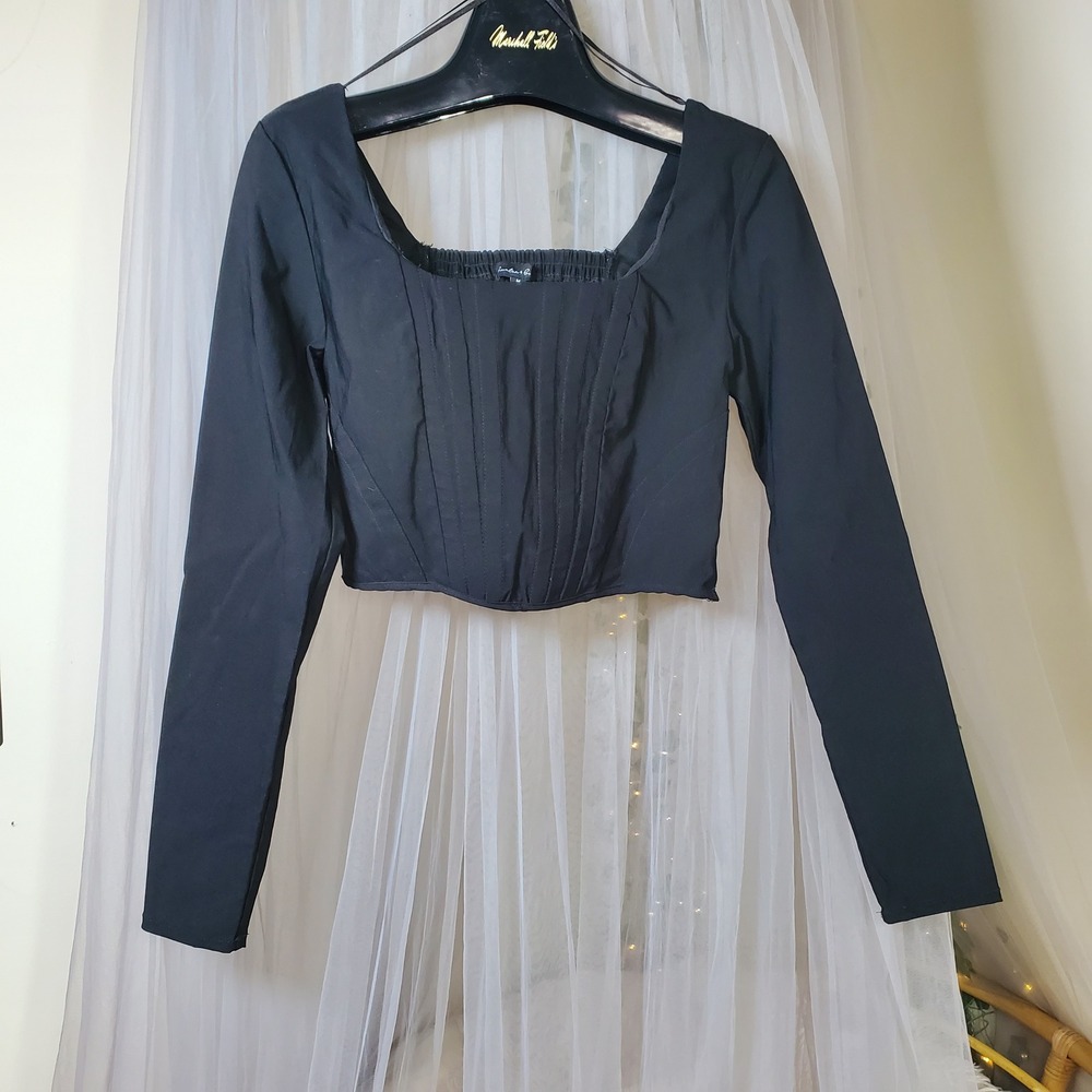 Hunter & Brown Grunge 90s Goth Corset Crop Top M Black Y2K Shaping Whimsgoth NWT - Picture 3 of 6